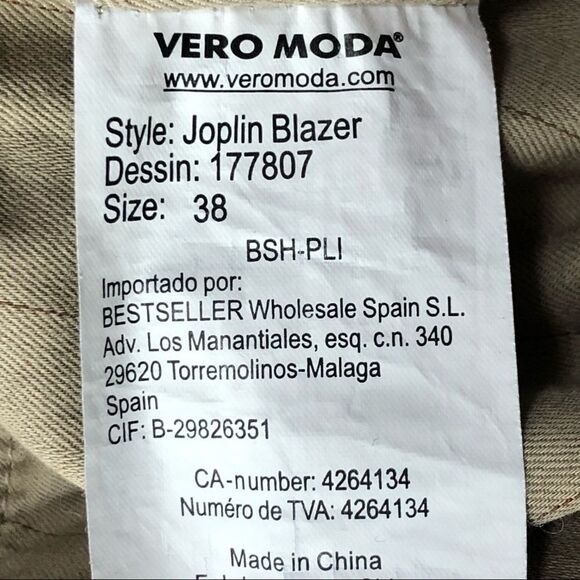 Vero Moda Tan Beaded Lace Blazer Medium Neutral Minimalist 100% Cotton - Picture 7 of 13